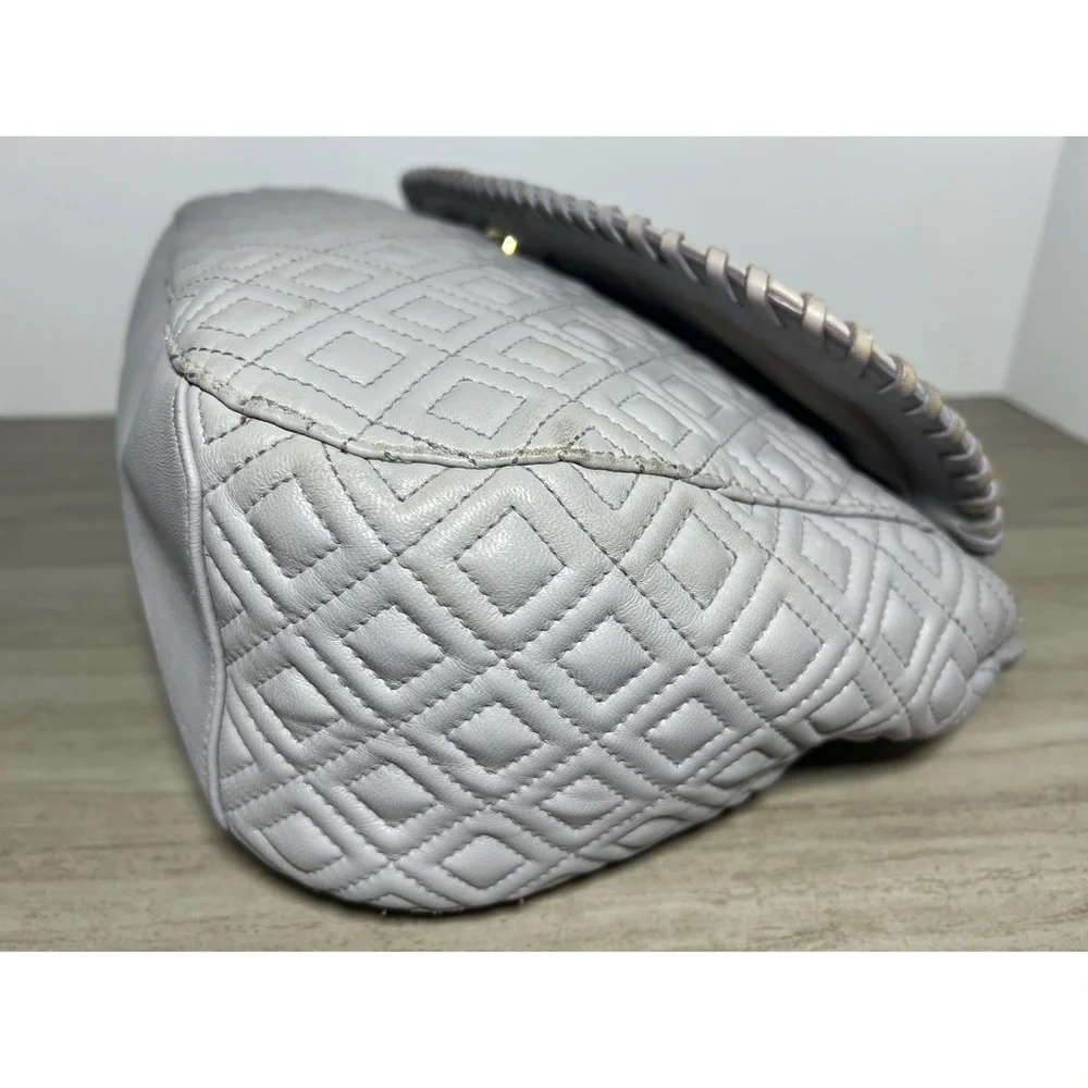 Tory Burch Marion Saddle Mercury Quilted Leather Shoulder Bag